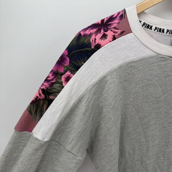 Victoria's Secret Sweatshirt Womens XS Gray LOVE PINK Pullover Floral Oversize - Picture 5 of 7